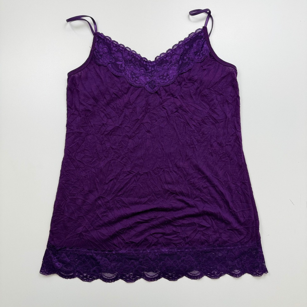 George Purple Crinkle Lace Trim Camisole Tank Top Womens Medium 8-10 Adjustable